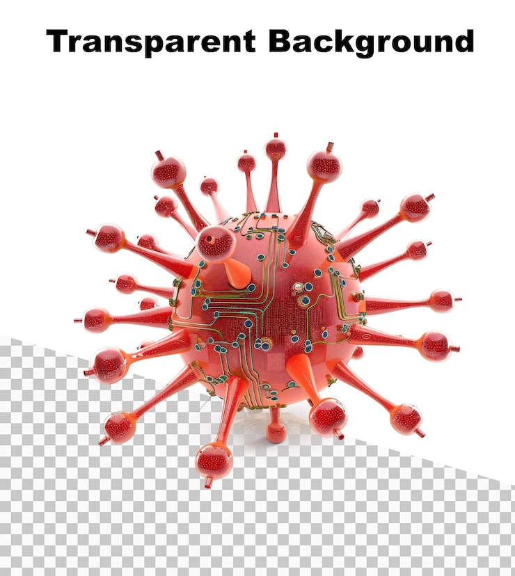 PSD una ilustración de un virus informático con las palabras fondo transparente por encima de él