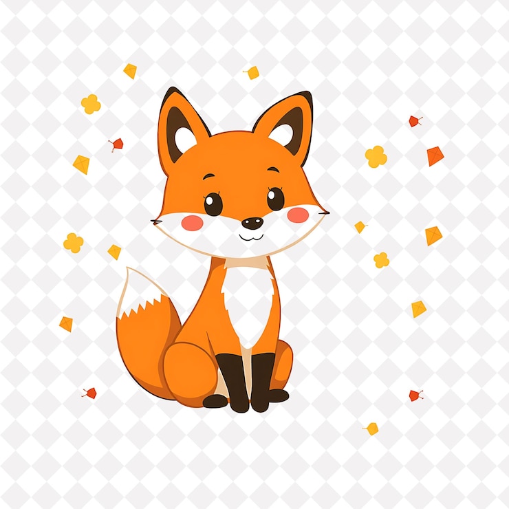 PSD ilustración zorro curioso con formas de diamantes esparcidas como confeti adorable cálido color de otoño d