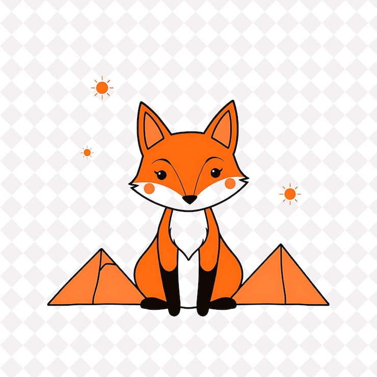 PSD ilustración zorro feliz con formas triangulares dispuestas como una cordillera cálido atardecer color lindo