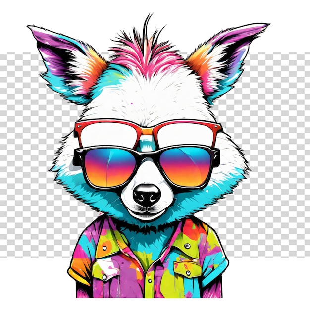 Ilustración de un zorro hipster con gafas de sol aislado sobre un fondo transparente