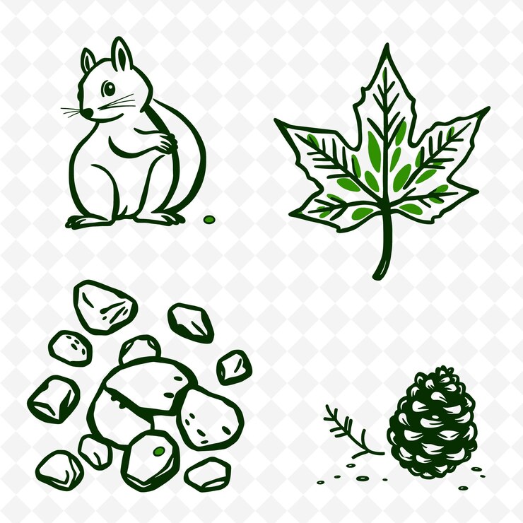 PSD ilustraciónchipmunk maple leaf rock pinecone una reunión de chipmunk f coloración creativa naturaleza seto