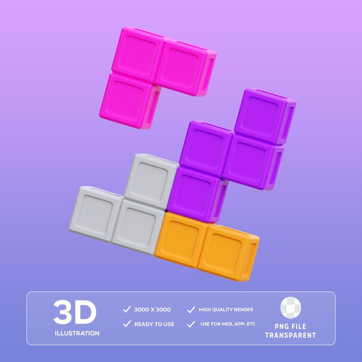 Ilustraciones en 3D de Tetris para PSD