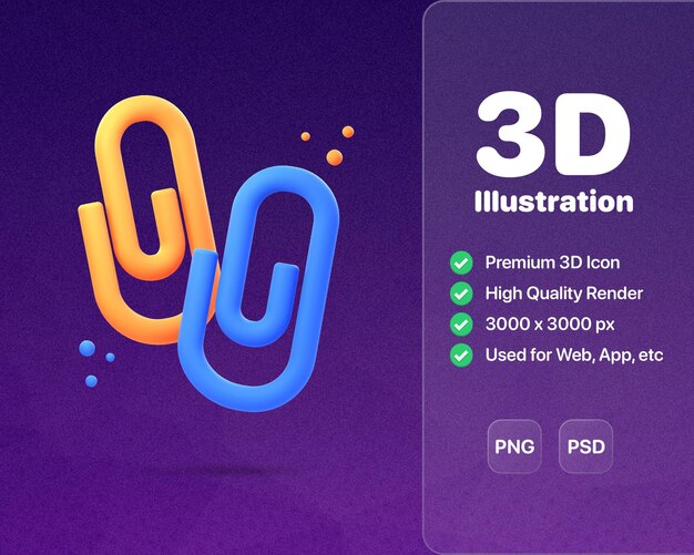 PSD las ilustraciones de clips de papel en 3d representan diseños de iconos de clips de papel versátiles y funcionales