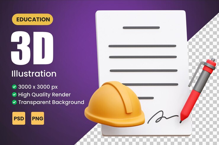 PSD ilustraciones del icono 3d del contrato de trabajo