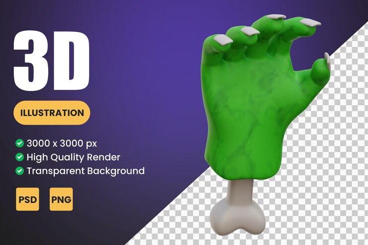 PSD ilustraciones del icono de la mano del zombi en 3d