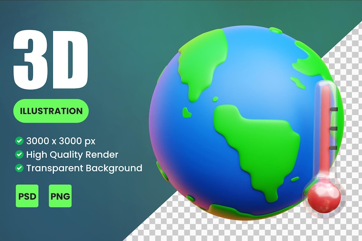 PSD ilustraciones de iconos 3d del calentamiento global