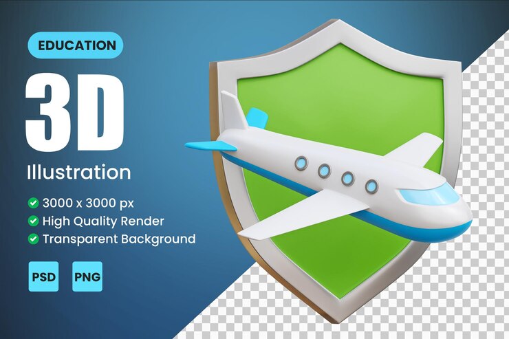 PSD ilustraciones de iconos 3d de seguro de vuelo