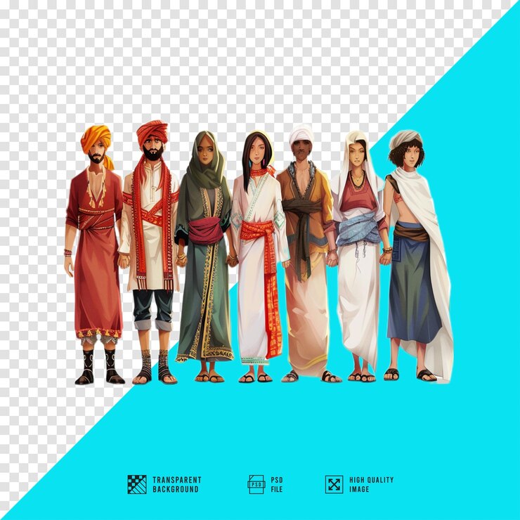 PSD ilustraciones realistas de personas de varios países con sus ropas tradicionales