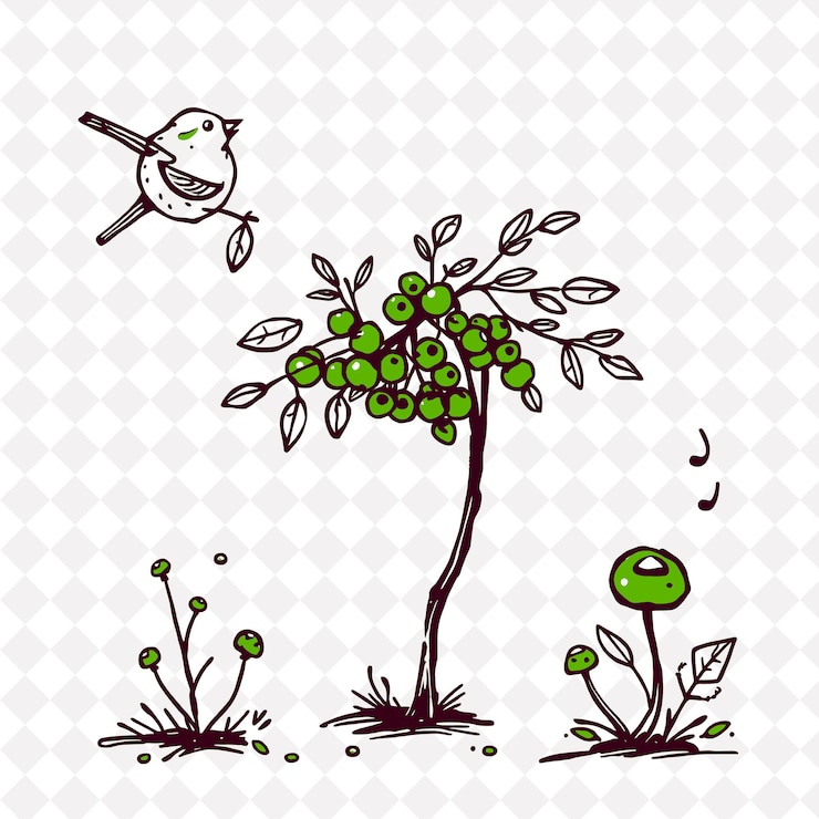 PSD ilustracióngranjas de arbusto de bayas gaminas diminutas un gorrión chirriando de una ramita de árbol de bayas sc