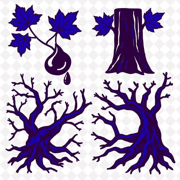 PSD ilustraciónhojas de arce ramas de árbol raíces de arce con bordes dentados