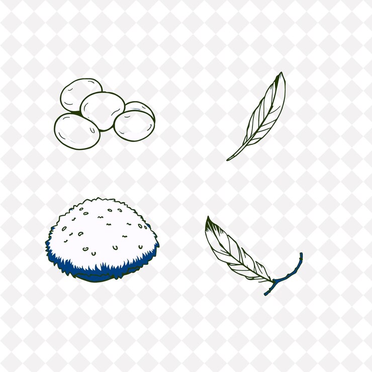 PSD ilustraciónpebbles moss feather twig gemas suavemente redondeadas con texturas suaves fluffy moss gen