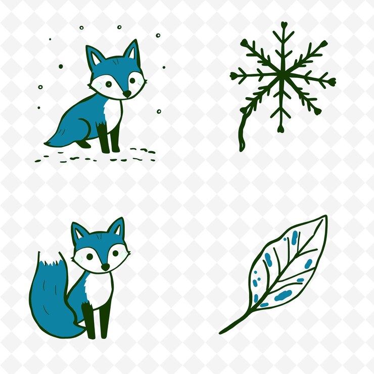 PSD ilustraciónraza de copo de nieve raza de hoja un zorro caminando por la nieve