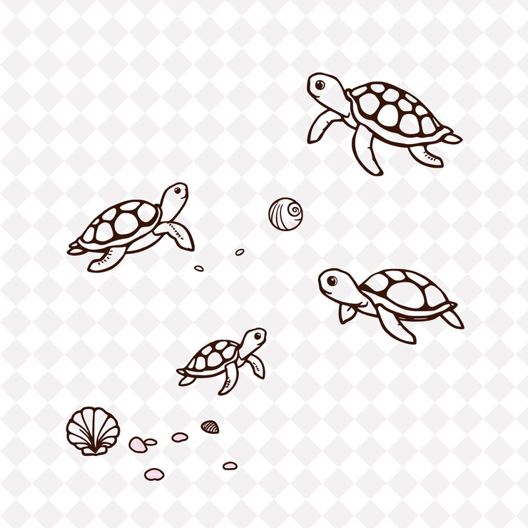 PSD ilustracióntortugas playas conchas marinas dunas de arena tortugas arrastrándose a través de playas de arena suave marinas