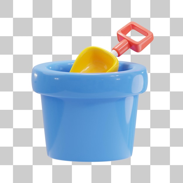 Ilustrações 3D de balde com pá