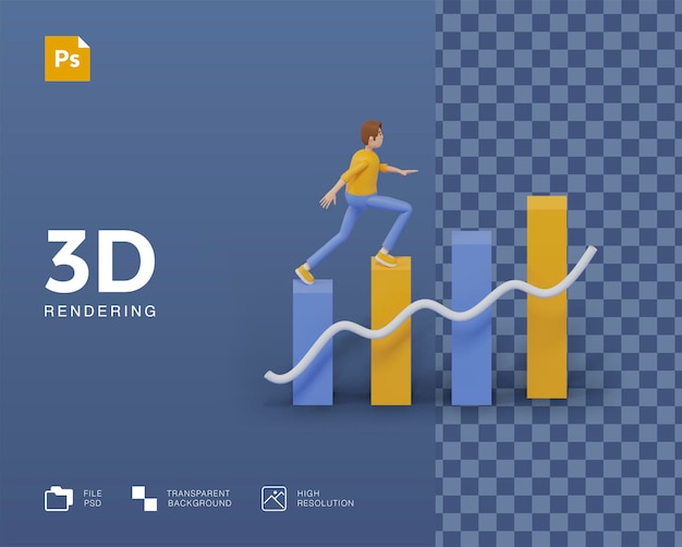 PSD ilustrações 3d de homem de sucesso