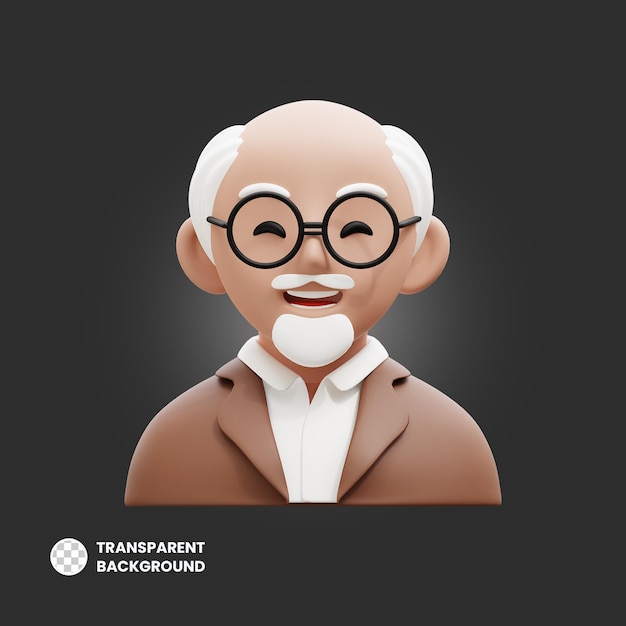 Ilustrações de Avatares de Profissão em 3D Velho Professor