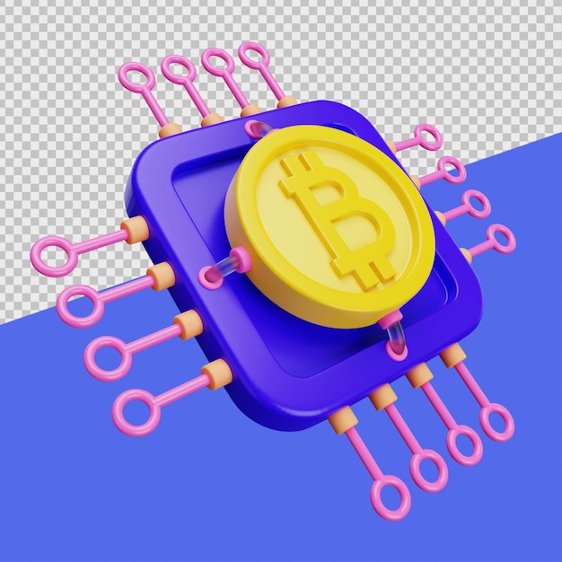 PSD ilustrações de bitcoin 3d do processador bitcoin