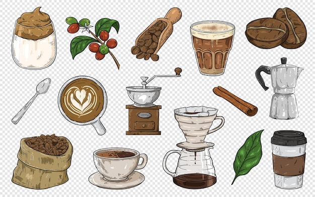 PSD ilustrações de clipart de café