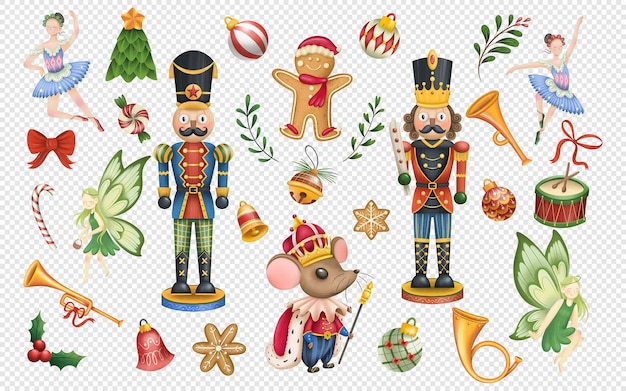 PSD ilustrações de clipart de natal o quebra-nozes