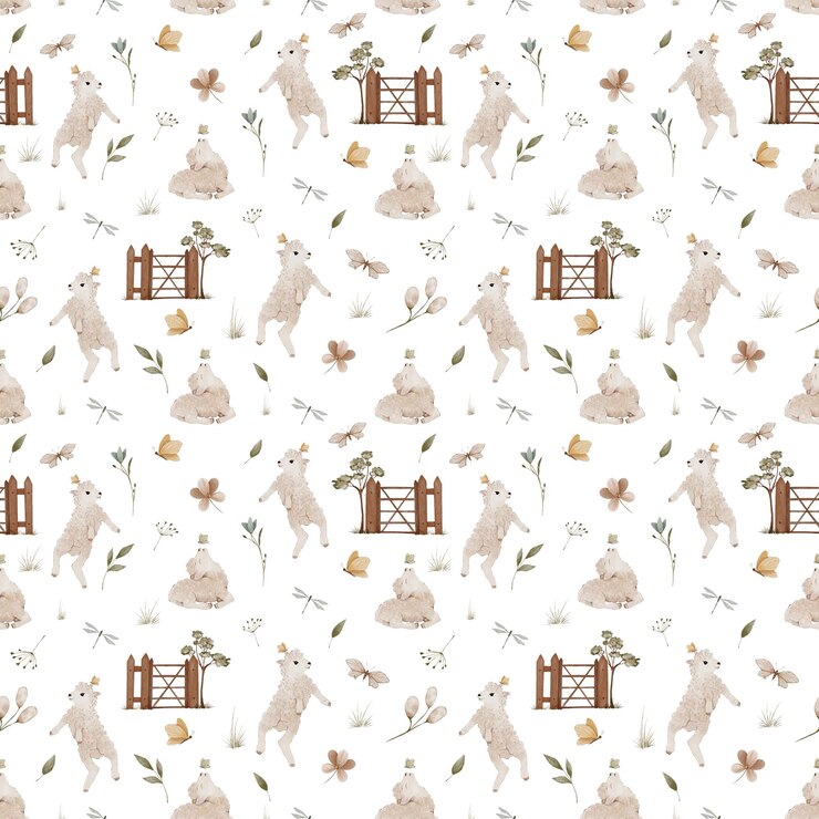 PSD ilustrações de cordeiros adoráveis padrões de aquarela sem costura para animais bebês bonitos e decoração de berçário