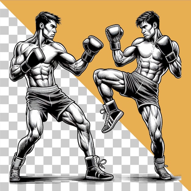 PSD ilustrações de esboços de kickboxing