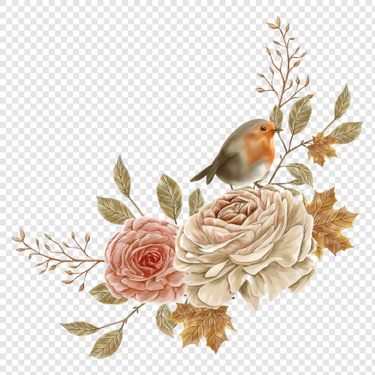 PSD ilustrações de flores outonais rústicas com cores de folhas de outono