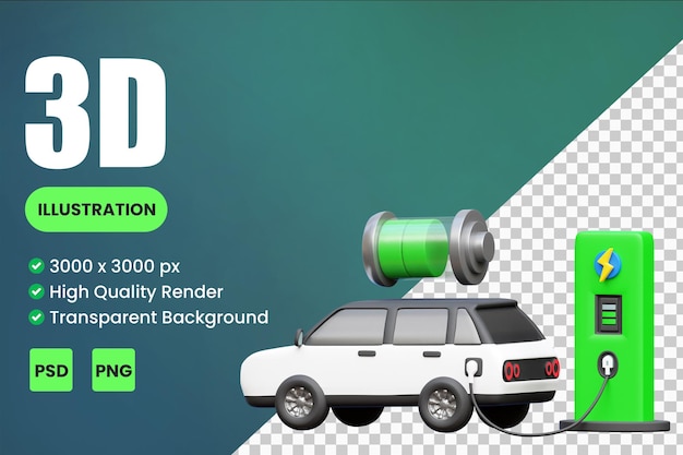 Ilustrações de ícone 3D de carregamento de carro elétrico