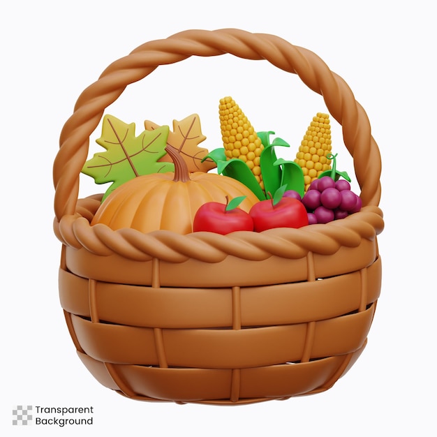 Ilustrações de ícones 3D da cesta de colheita