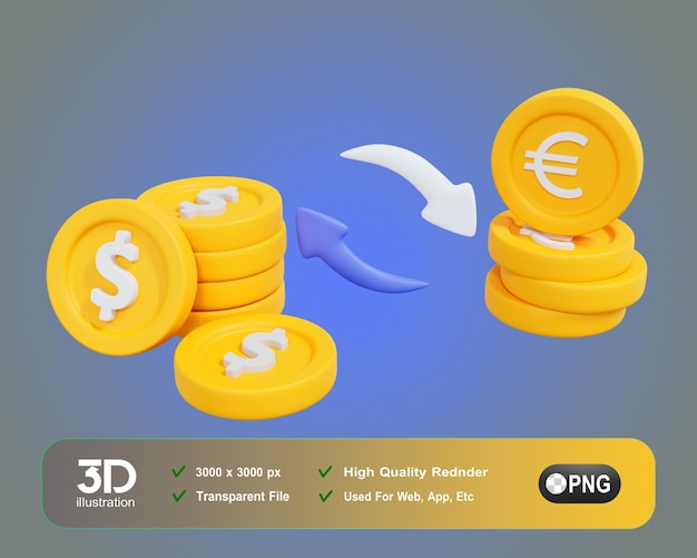 Ilustrações de ícones 3d de finanças azuis de troca de dinheiro