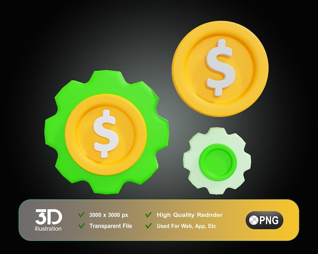 Ilustrações de ícones 3d de gerenciamento financeiro verde