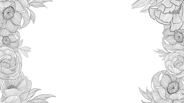 Ilustrações horizontais de papoula e rosa em pintura digital de estilo line art