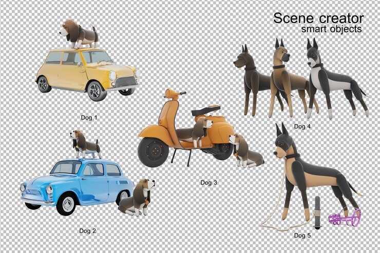 PSD ilustrasi 3d aktivitas anjing terisolasi