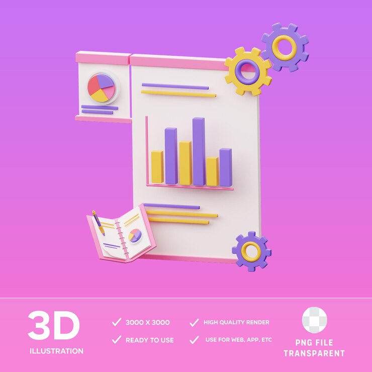 PSD ilustrasi 3d analisis statistik psd