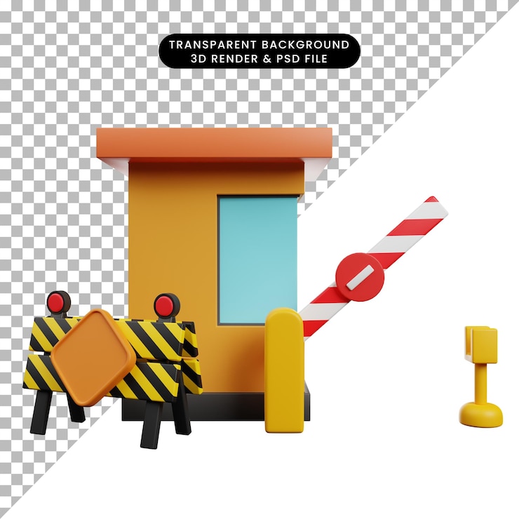 PSD ilustrasi 3d dari ikon render 3d penghalang jalan