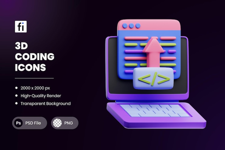PSD ilustrasi 3d deployment kode pemrograman