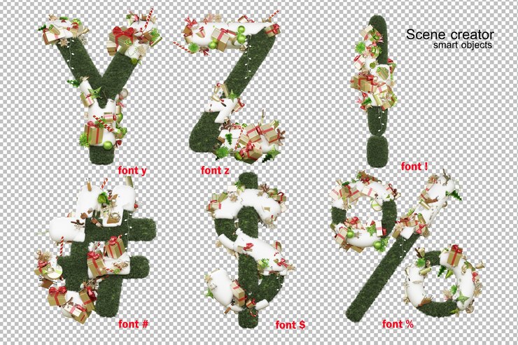 PSD ilustrasi 3d hari natal huruf inggris