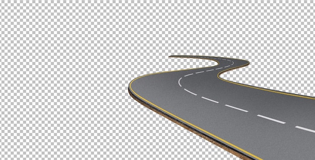 Ilustrasi 3D jalan melengkung keluar dari desain jalan raya realistis ponsel pintar yang diisolasi dengan telepon