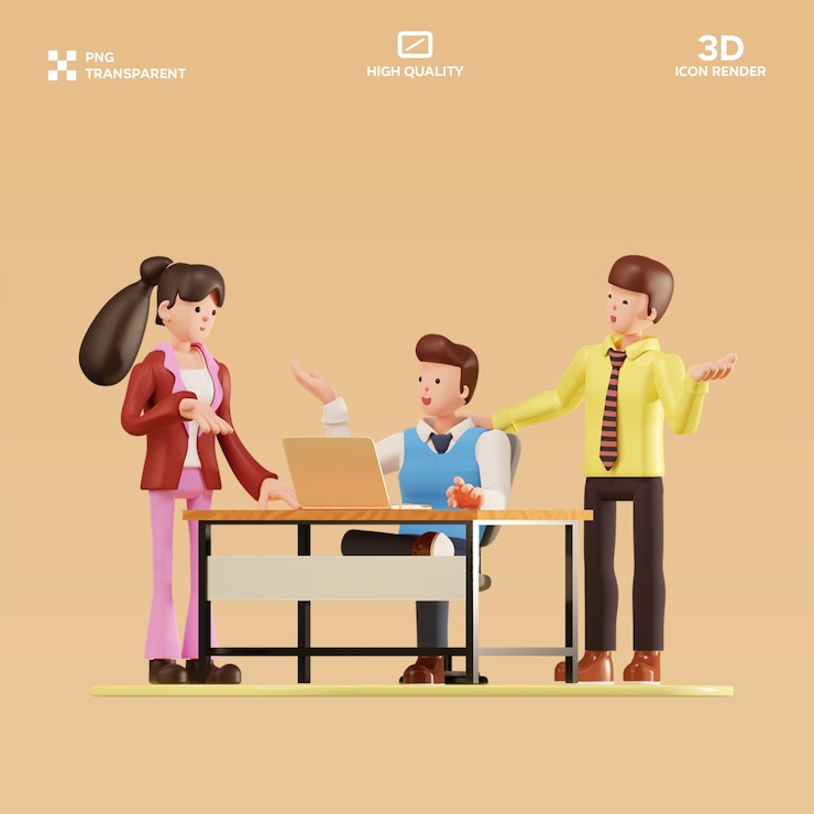 PSD ilustrasi 3d kerja tim psd