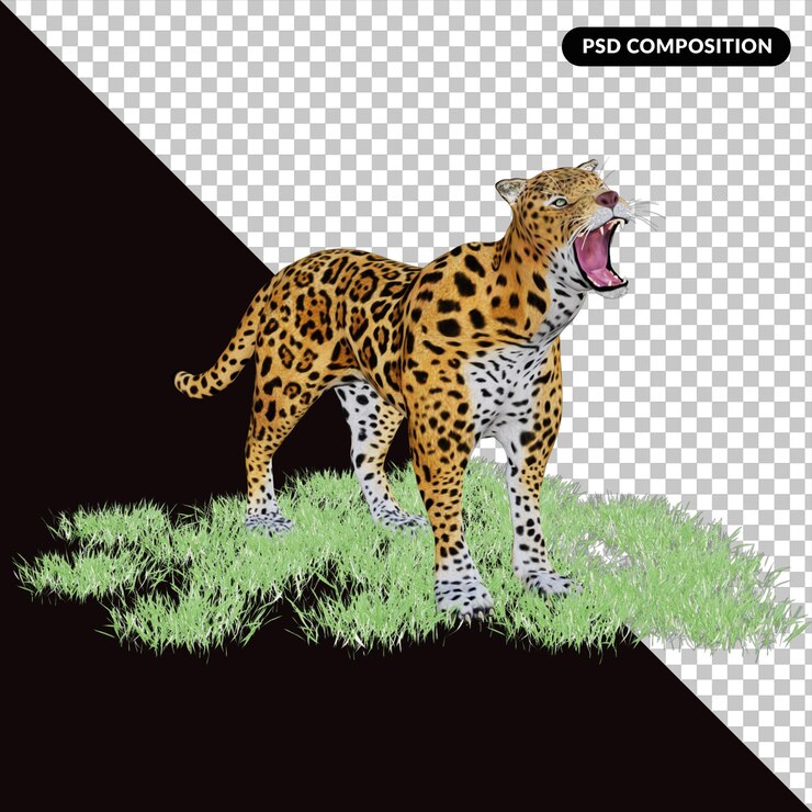 PSD ilustrasi 3d leophard binatang buas