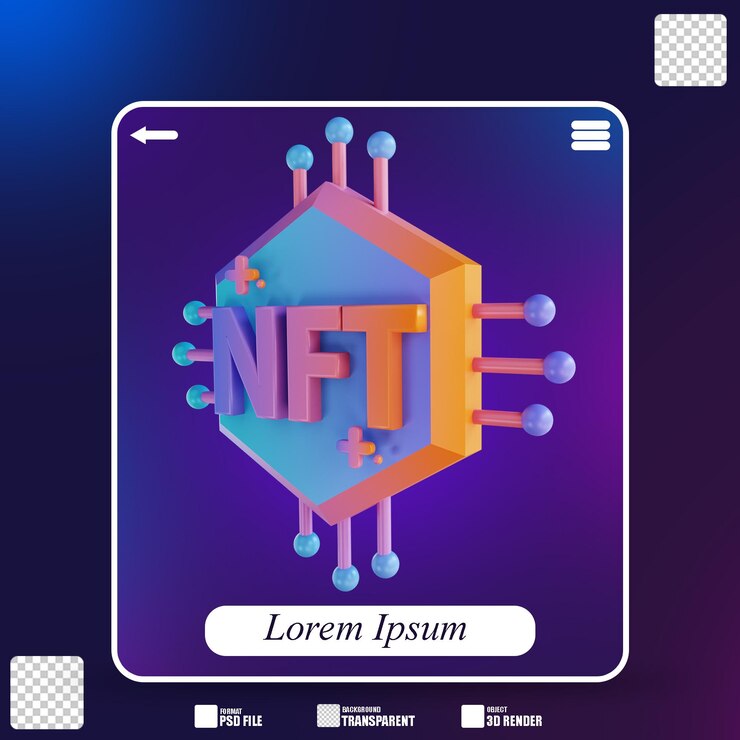 PSD ilustrasi 3d nft ethereum processor 3