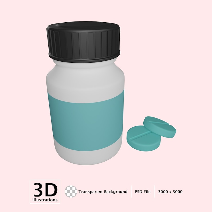 PSD ilustrasi 3d obat tablet