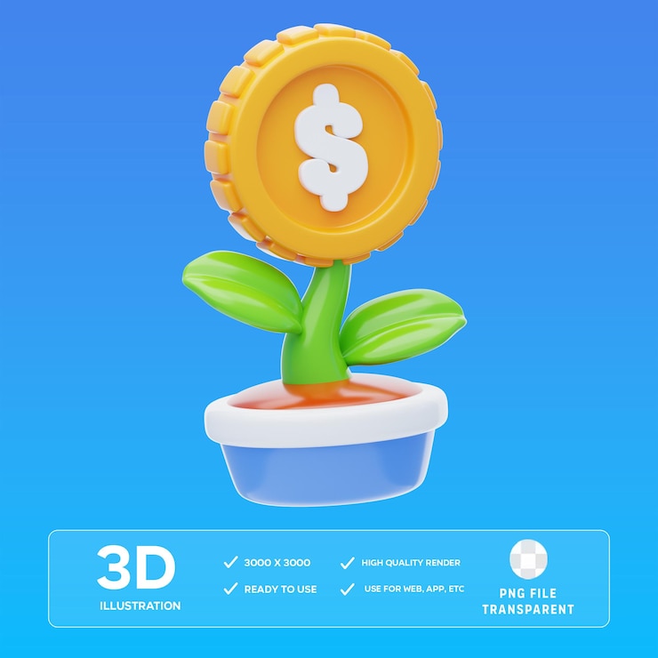 PSD ilustrasi 3d pertumbuhan psd