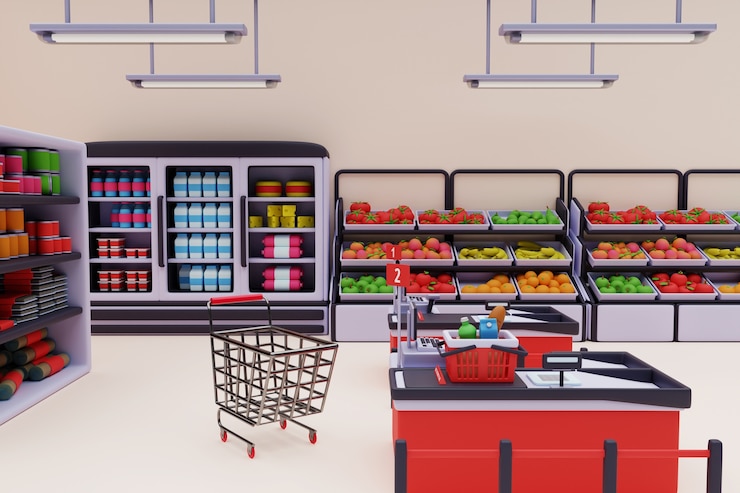 PSD ilustrasi 3d supermarket