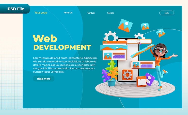 PSD ilustrasi desain web halaman arahan render 3d