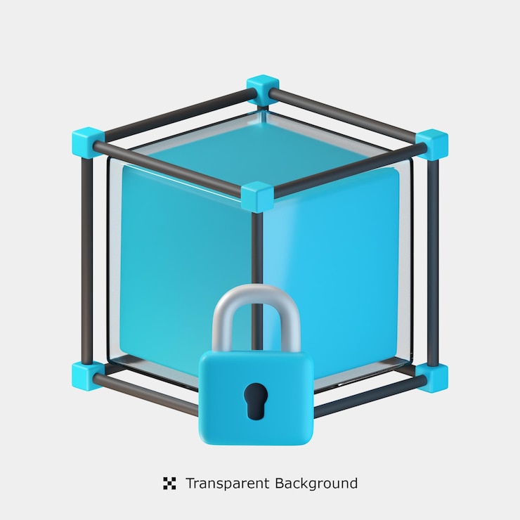 PSD ilustrasi ikon 3d blockchain aman
