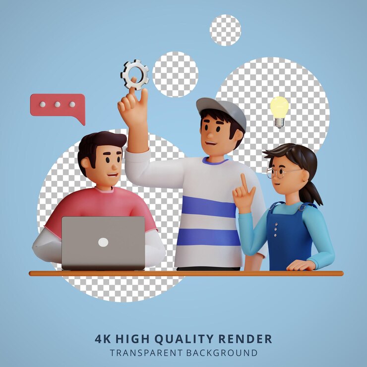 PSD ilustrasi karakter kartun 3d remaja melakukan diskusi