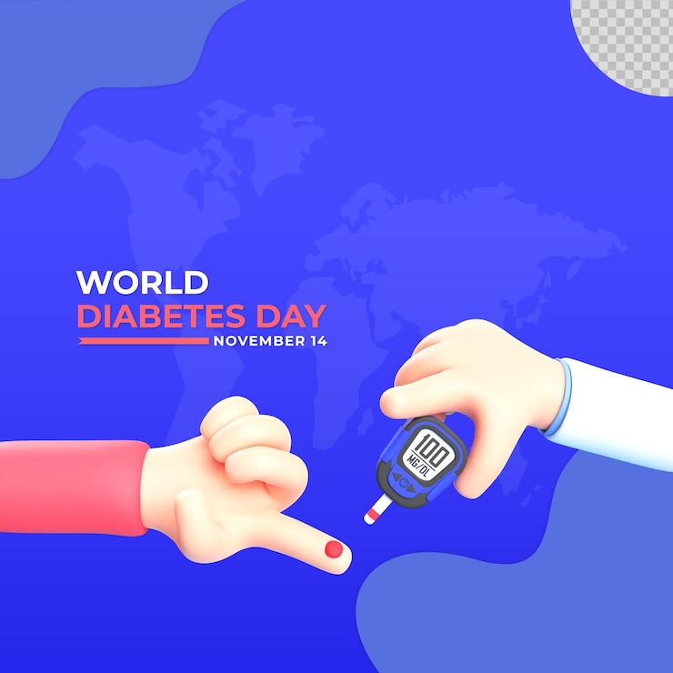 PSD ilustrasi kartun tangan 3d hari diabetes sedunia