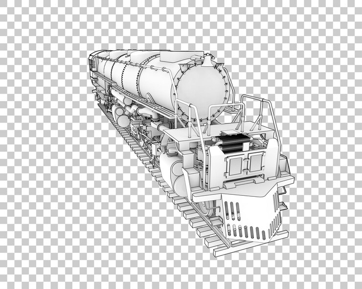 PSD ilustrasi render 3d lokomotif dengan latar belakang transparan