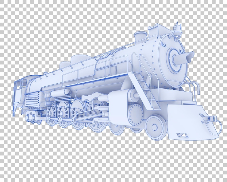 PSD ilustrasi render 3d lokomotif dengan latar belakang transparan