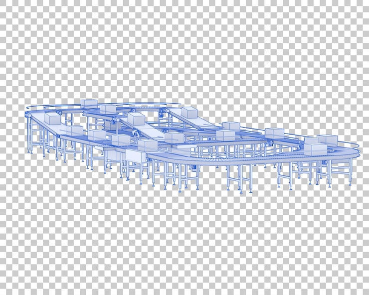 PSD ilustrasi render 3d sabuk konveyor yang diisolasi pada latar belakang transparan